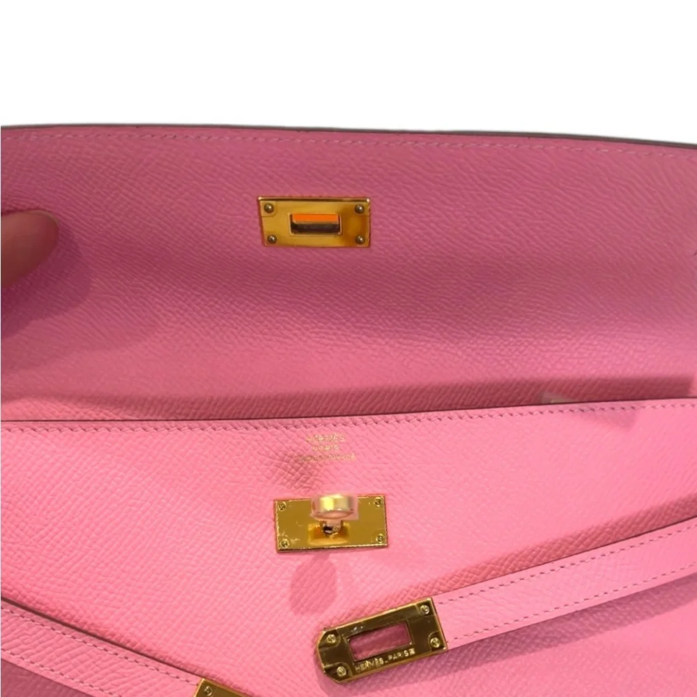 💗 𝐇𝐄𝐑𝐌𝐄𝐒 Kelly Long Wallet Rose Confetti Epsom Leather GHW 💗 - Picture 2 of 10